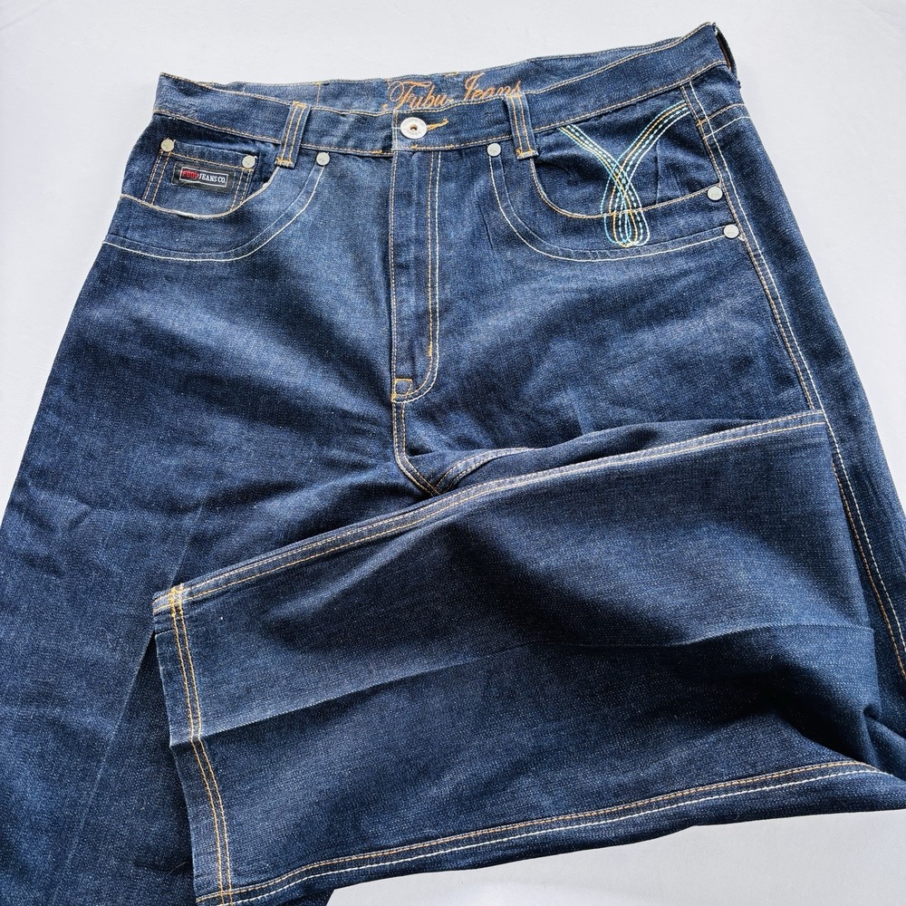 Fubu Jeans The Collection Men's 38 Relaxed Fit Blue Denim Embroidered Pockets